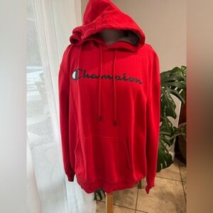 Champion Red Hoodie Pullover Sweatshirt Big Logo Men’s Large